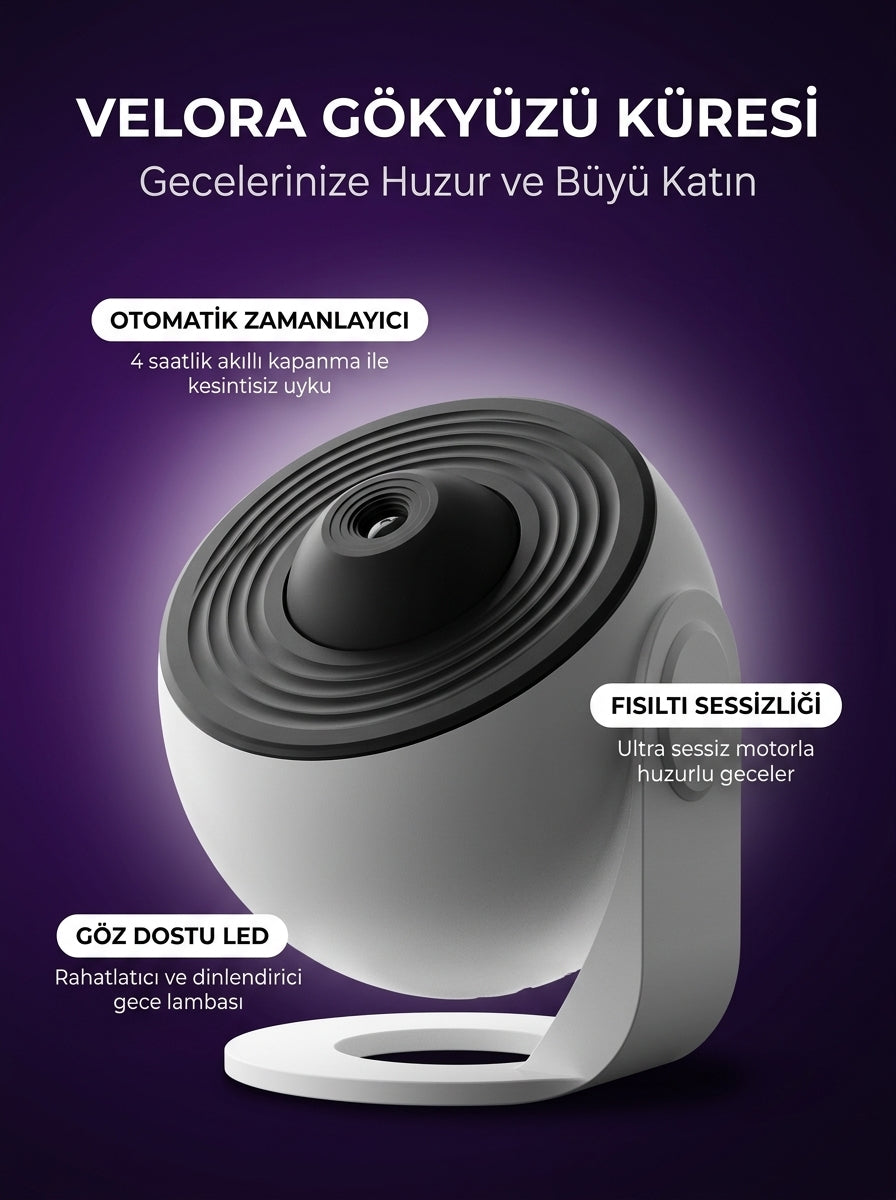 VELORA™ Gökyüzü Küresi – 12 Film Diskli Gerçekçi HD Galaksi Projektörü & Gece Lambası