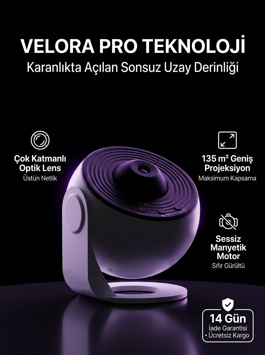 VELORA™ Gökyüzü Küresi – 12 Film Diskli Gerçekçi HD Galaksi Projektörü & Gece Lambası